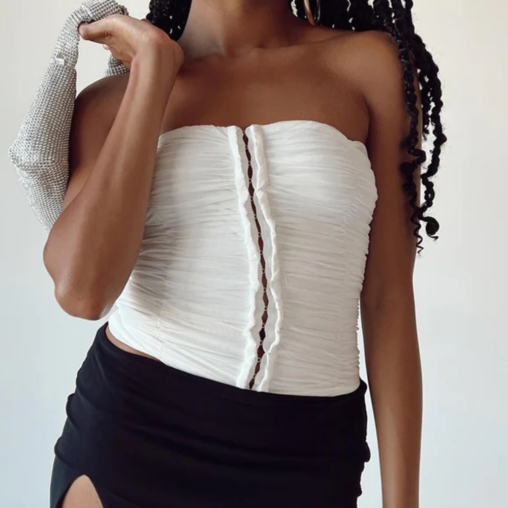 White Strapless Clasp Corset Top